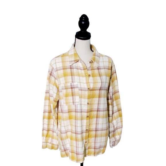 No Comment Flannel Shirt Size Large Rock Fest Fall Coastal Cowgirl Cabincore - Picture 2 of 5